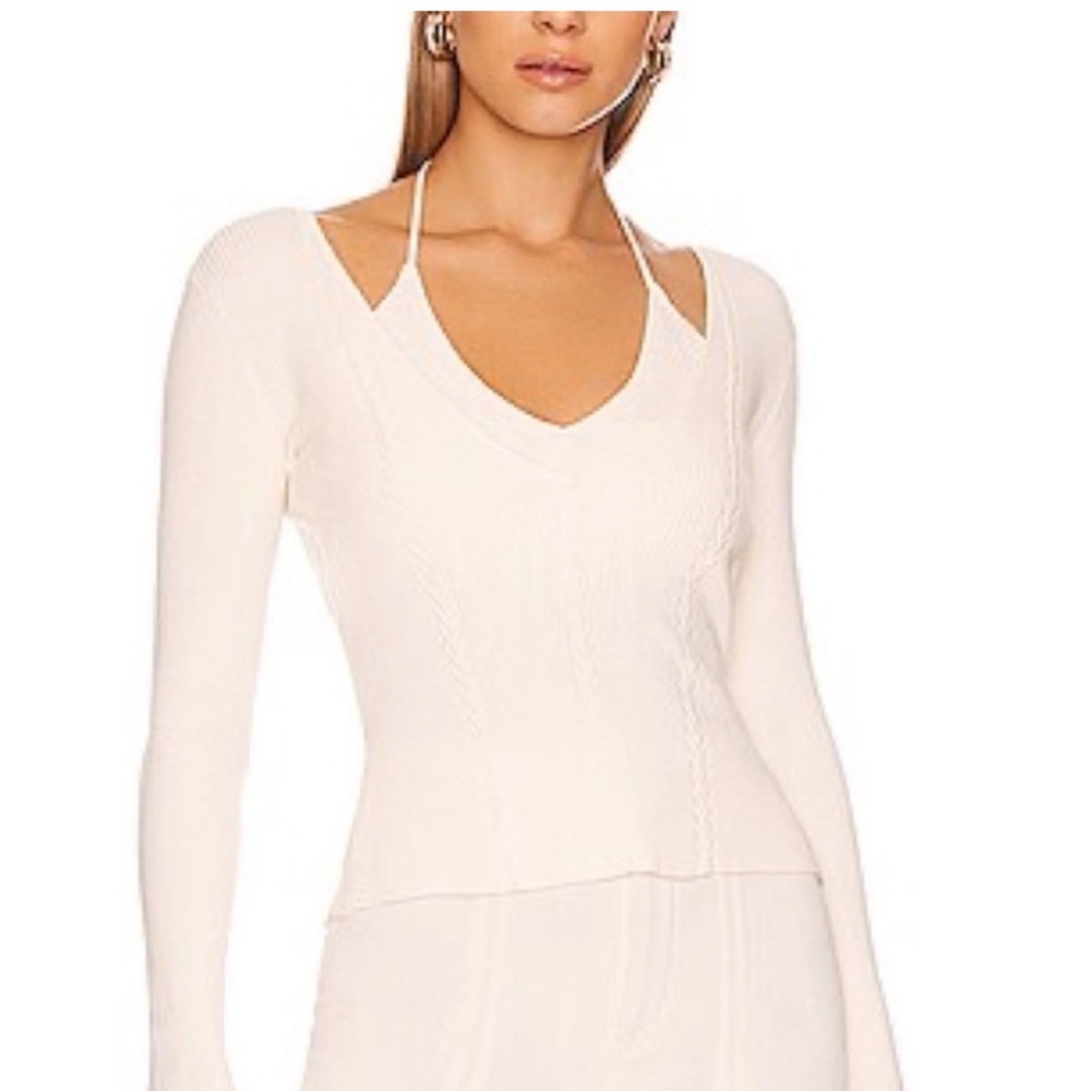 Favorite Daughter Take Me Somewhere Cream Ribbed V-Neck Sweater